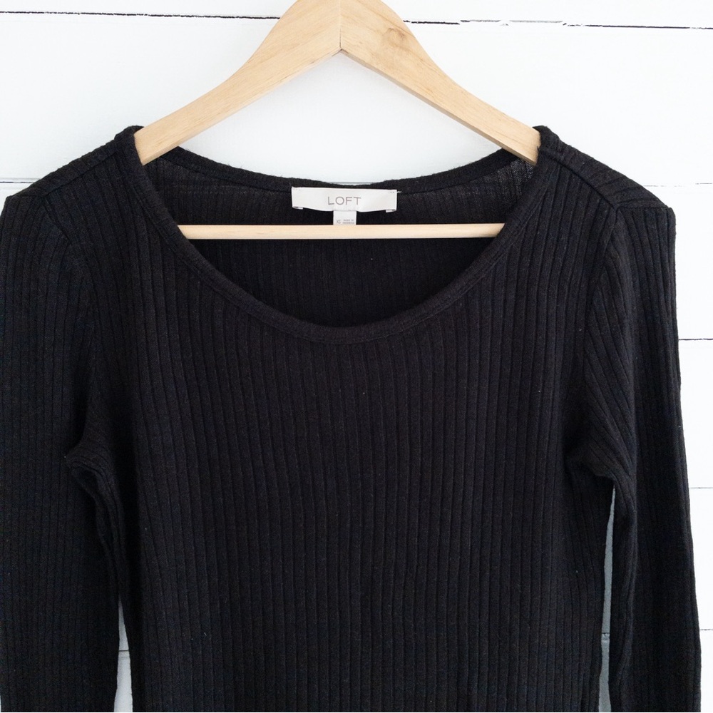 Loft Black Ribbed Button Cuff Sweater - Picture 3 of 4